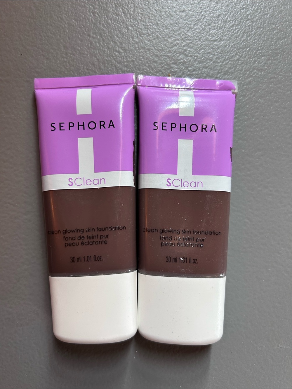 Sephora SClean Glowing Skin Foundation - Purple & Brown Tubes